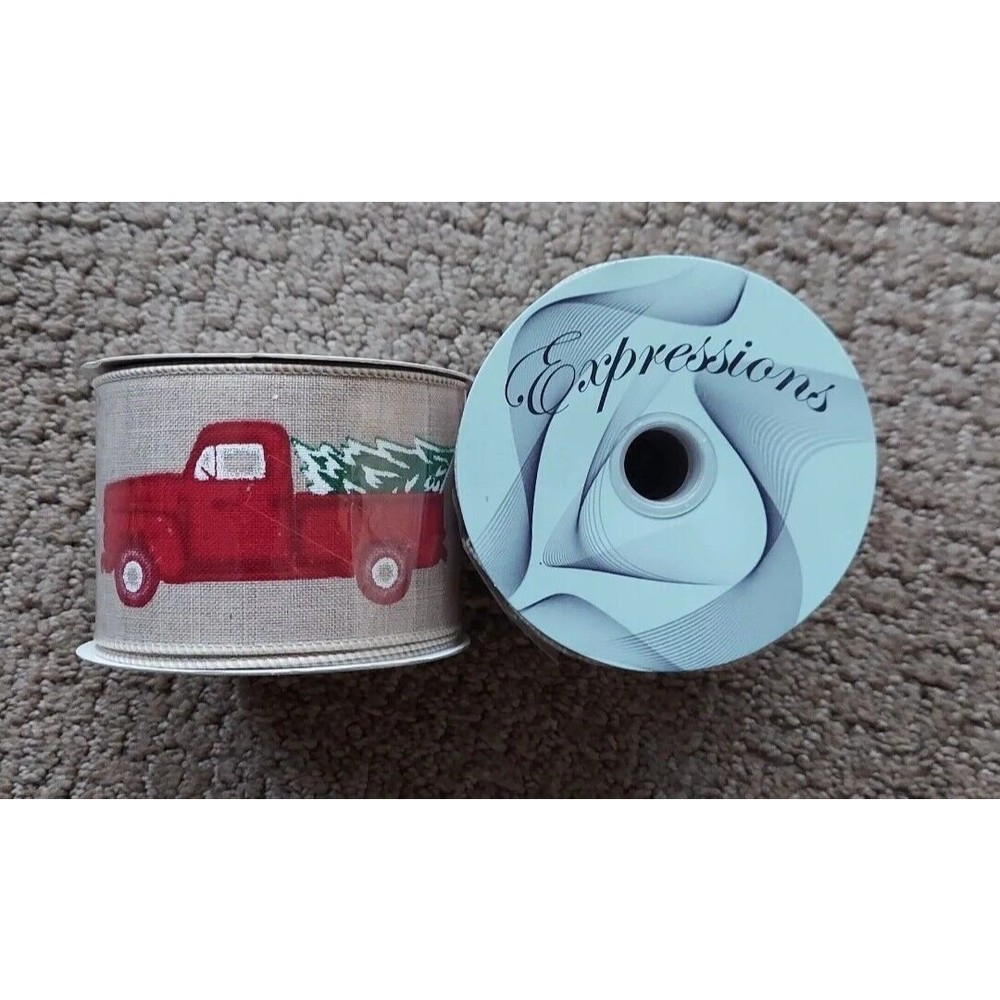 (2) Expressions 2.5"× 10 Yards Vintage Red Farm Truck Wired Ribbon New Set of 2